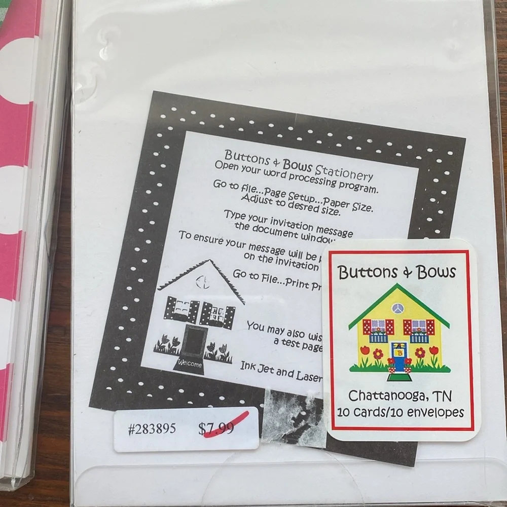 NWT 20 Invitations Pink Polka Dot Green Gingham ribbon